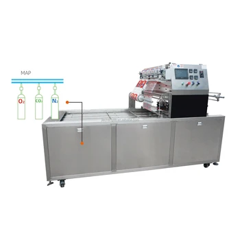 Automatic continuous vacuum MAP sealing machines ready meals meet ball chicken tray box container sealer packing