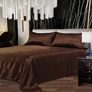 Wholesale Home Textile Solid Satin Flat Bedsheet Bedding Set for Bedroom Home