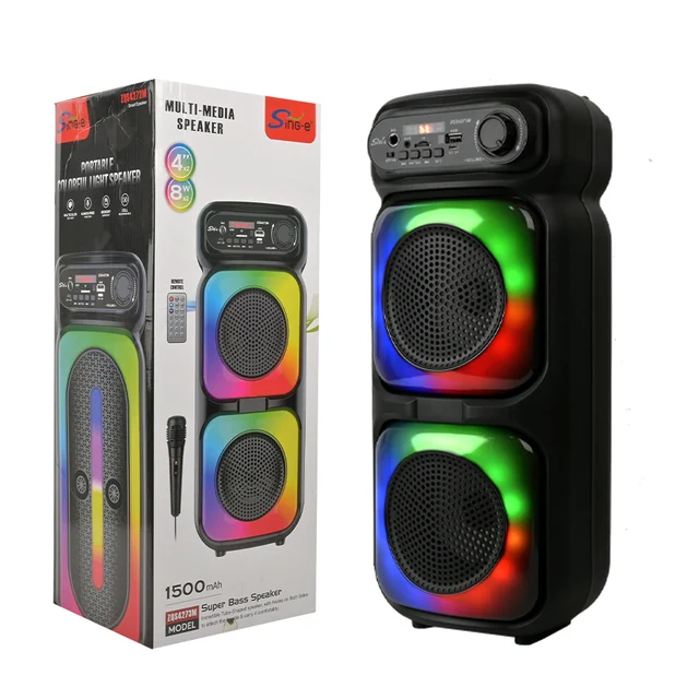 SING-E ZQS-4273M Home DJ Party TWS Speaker High-Power Active BT 5.0 Wireless Column RGB Mini Bass Microphone Manufactured China