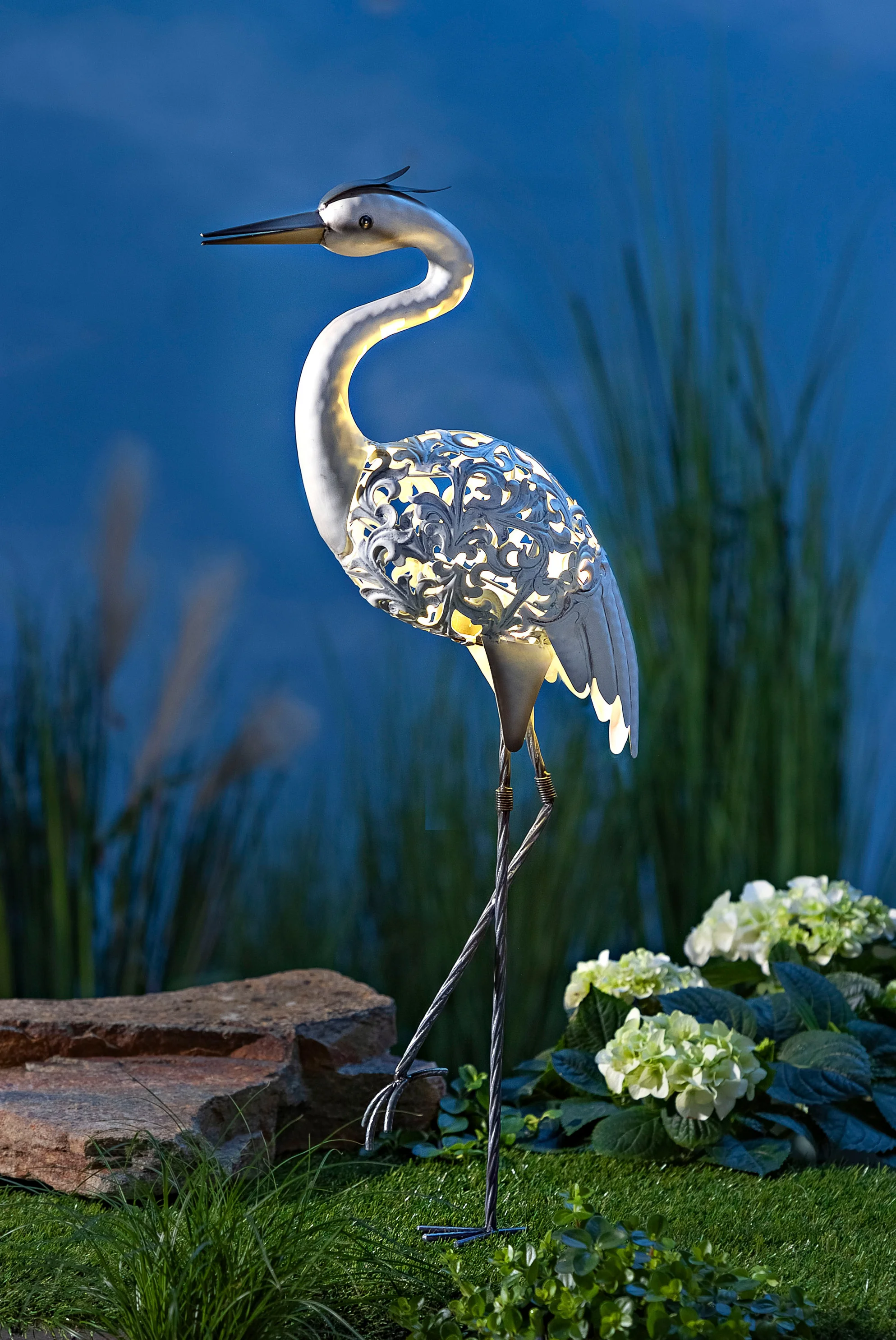 Garden Decor Solar Metal Crane Garden Stake Crane Bird Yard Lawn