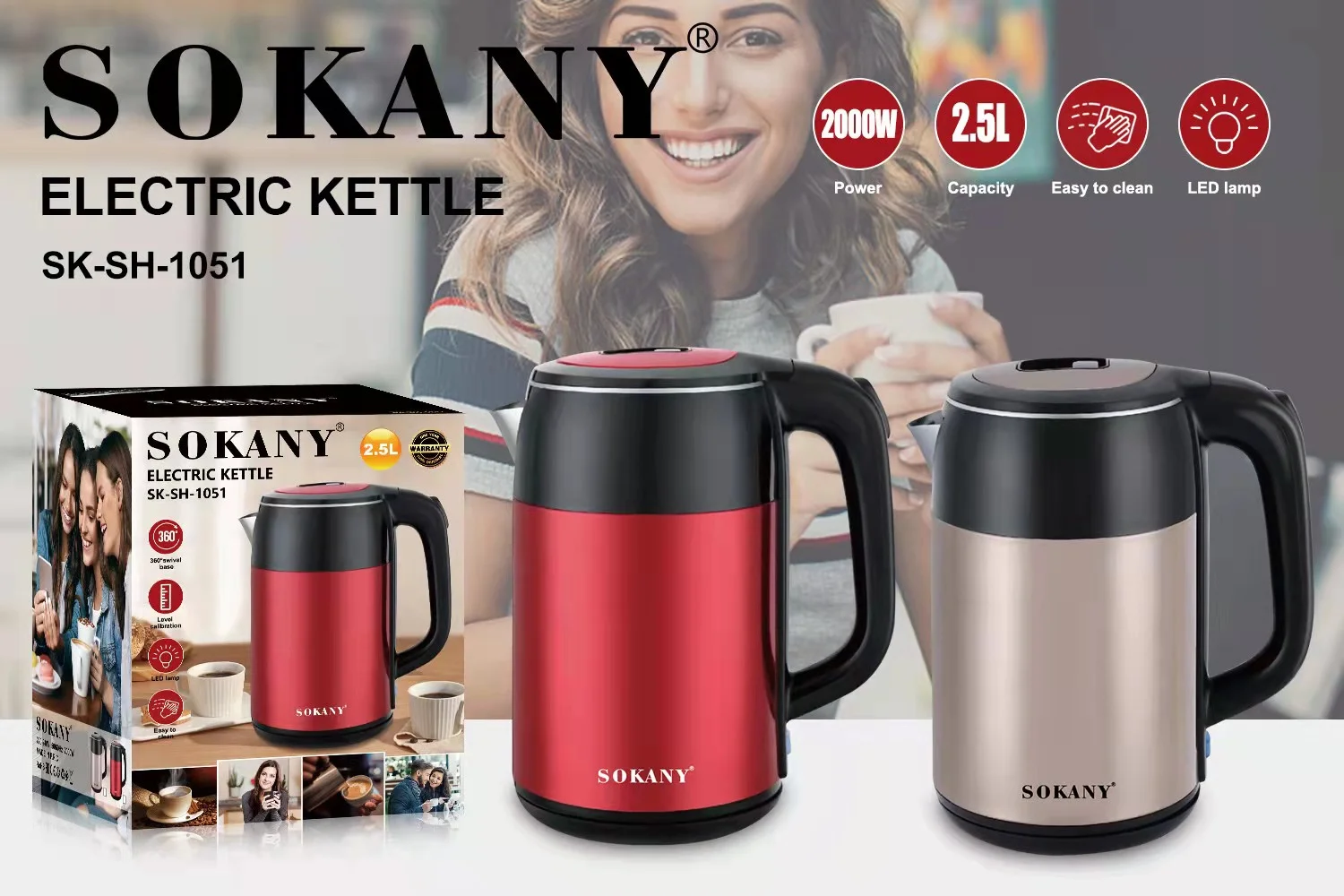 1pc Stainless Steel Electric Kettle For Boiling Water 2.3l Large Capacity  1500w With Led Light, Auto Shut Off And Dry Boil Protection Function,  Suitable For Making Tea, Coffee And Milk