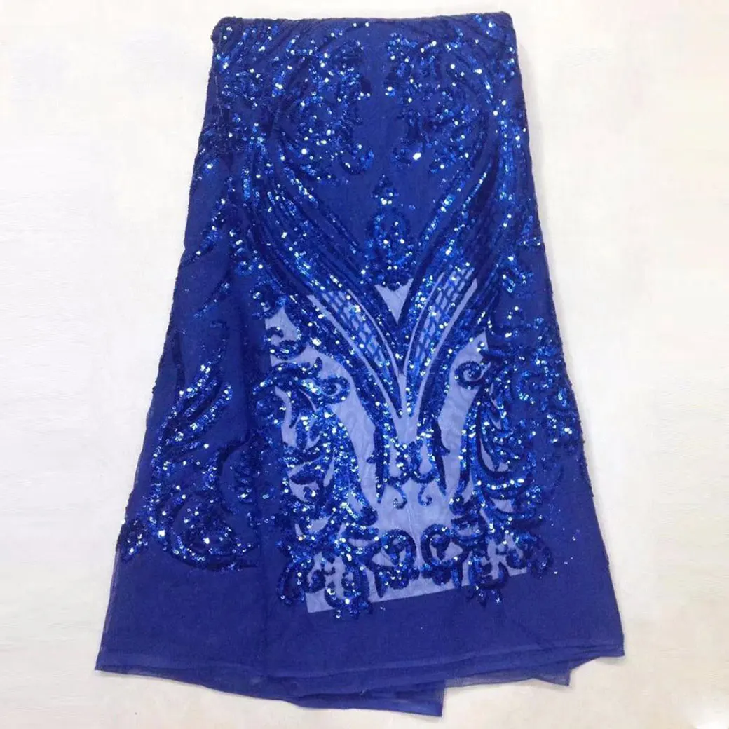 Sequence Shiny African Lace Fabric - Royal Blue