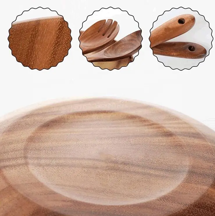 
 Экологически чистый, оптовая продажа, кухонная деревянная Салатница из акации, набор посуды, вилка, ложка  