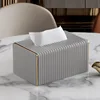 Rounded corner tissue box - light gray Italian striped small size