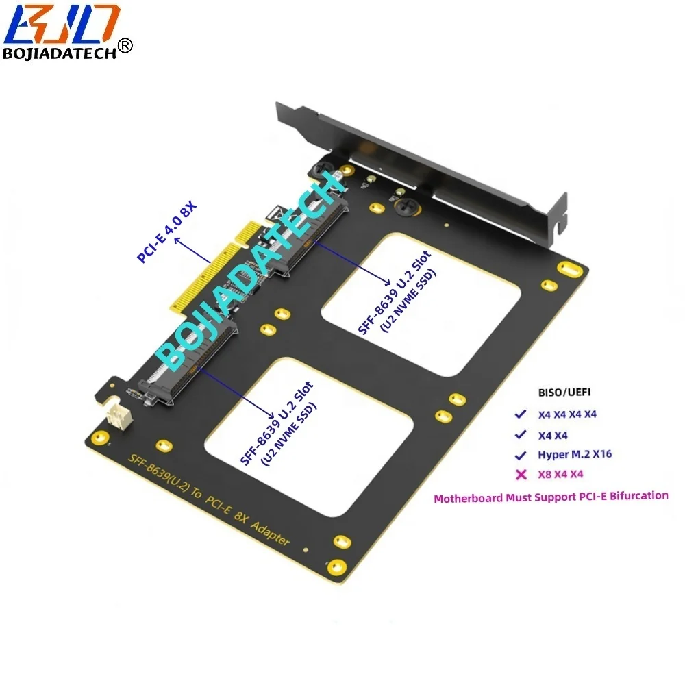Dual SFF-8639 Connector to PCI-E 8X U2 NVME SSD Converter