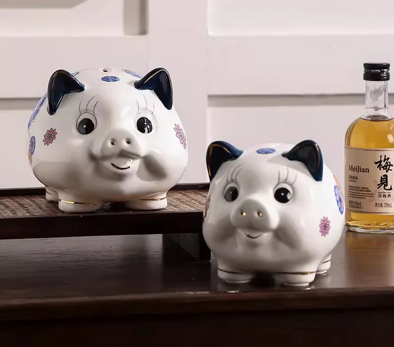 カラフルな陶器のブタ貯金箱 - 手作りの可愛い貯金箱 S/M/Lサイズ