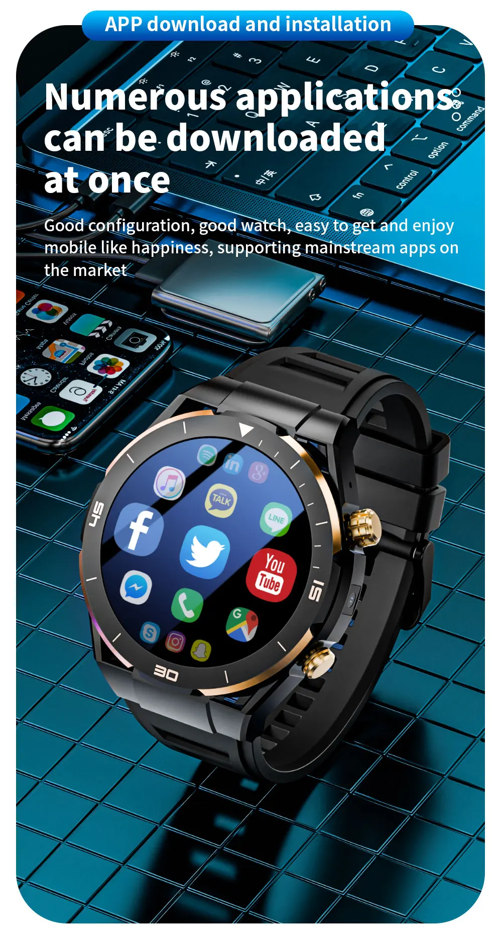 Relojes Smart Watch 2024 4G Sim Card Android Camera SOS Gps Navigation NFC Access BT Music Headphone Connection Man Smart Watch