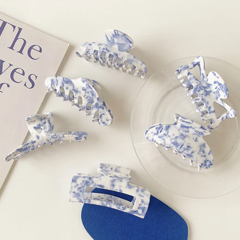 Женский зажим для волос из синего и белого фарфора в китайском стиле 2021
