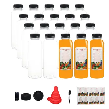 24 Pack 12oz Empty PET Plastic Juice Bottles with Leak-Proof Caps Lids, Reusable Clear Water Bottle