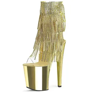 Sexy Tassel Women Pole Dance Shoes Ankle Boots 20cm Super High Heel Platform Ladies Strippers Boots