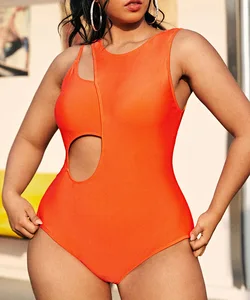 Drop Shipping Orange Color Cut Out Swimming Suit for Women
