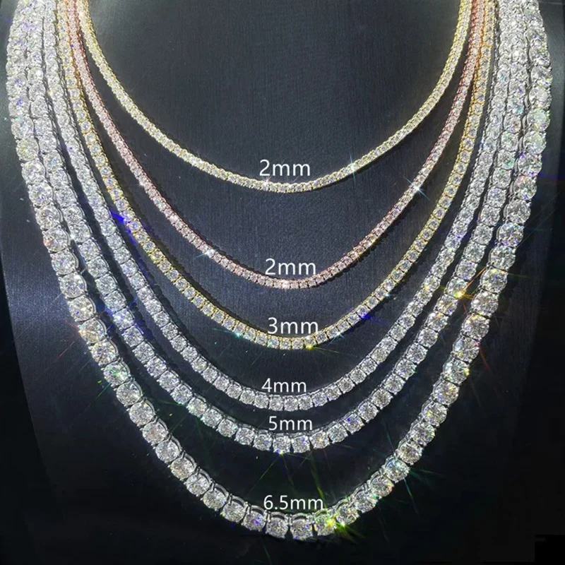 Colar tennis em prata de lei 925 com moissanite para unisexo_voghion.com