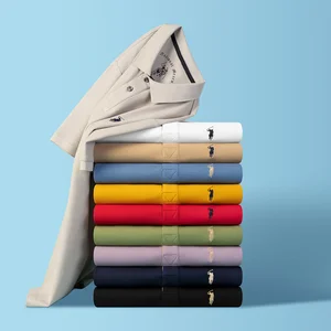 Cotton Men's Polo Shirt Custom Mercerized Horse Brand Cotton Short Sleeve Lapel Anti-Pilling Solid Color Short Polo Shirt