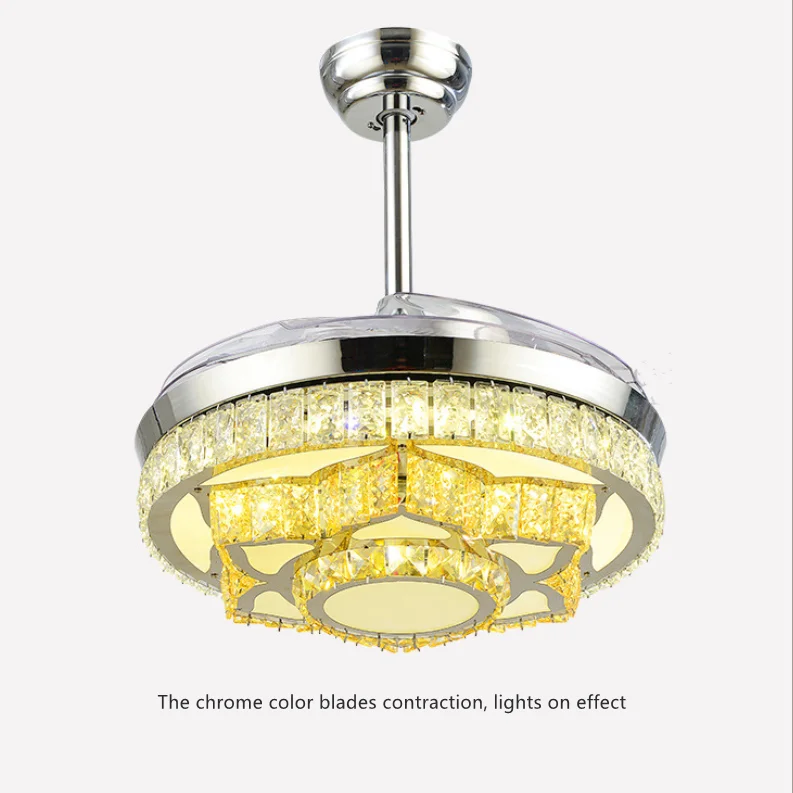 42inch  ceiling fans with light crystal led chandelier fixture retractable blades remote control led ceiling fan