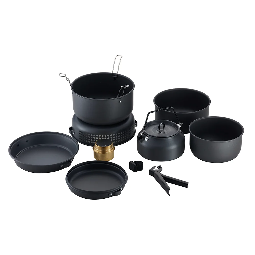 Hot Sale 10Pcs Outdoor Foldable Nonstick Cookware Set Camping Cooking kit Camping Pot And Pans Set