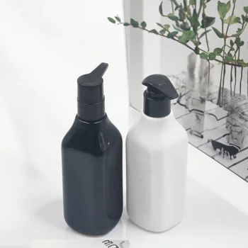 Cosmetic Packaging 300ml 650ml PET Plastic Black White Square Loose Powder Shampoo Bottle Liquid Hand Wash Body Pump Sprayer