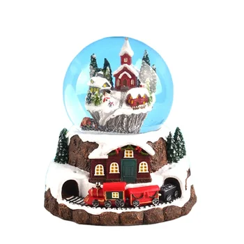 Led Dome Christmas Musical Custom Souvenir Water Resin Train Snow Globe With Glass
