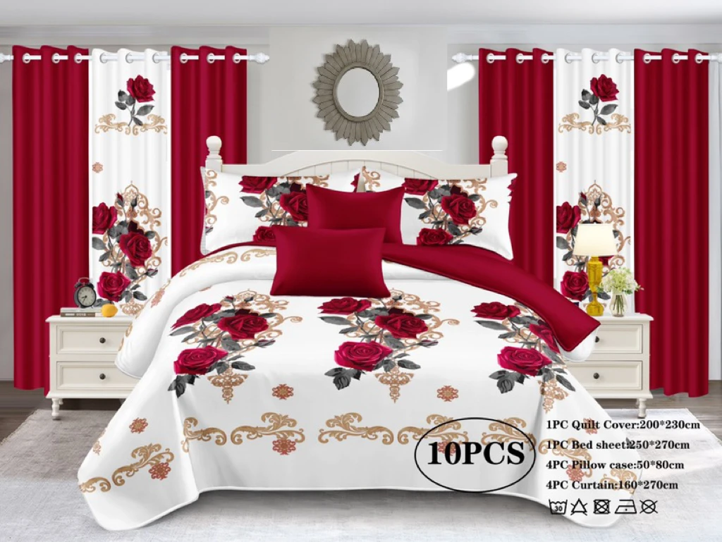 High Quality Curtain Bedding Set Printed 6pcs Bedsheets For Home And ...