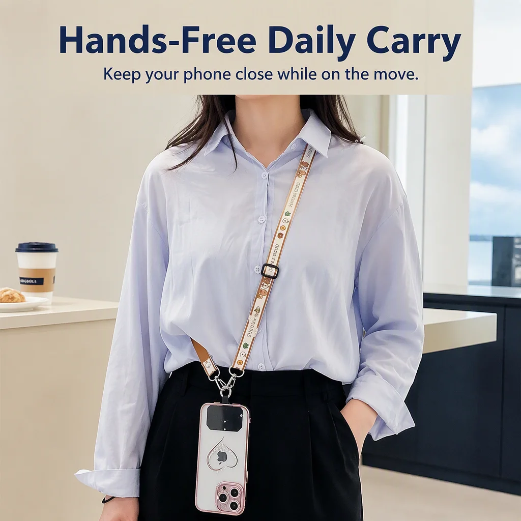 Adjustable New Anti-Lost Necklace Lanyard Crossbody Mobile Cellphone Tether Metallic Phone Charm Straps for iPhone Accessory