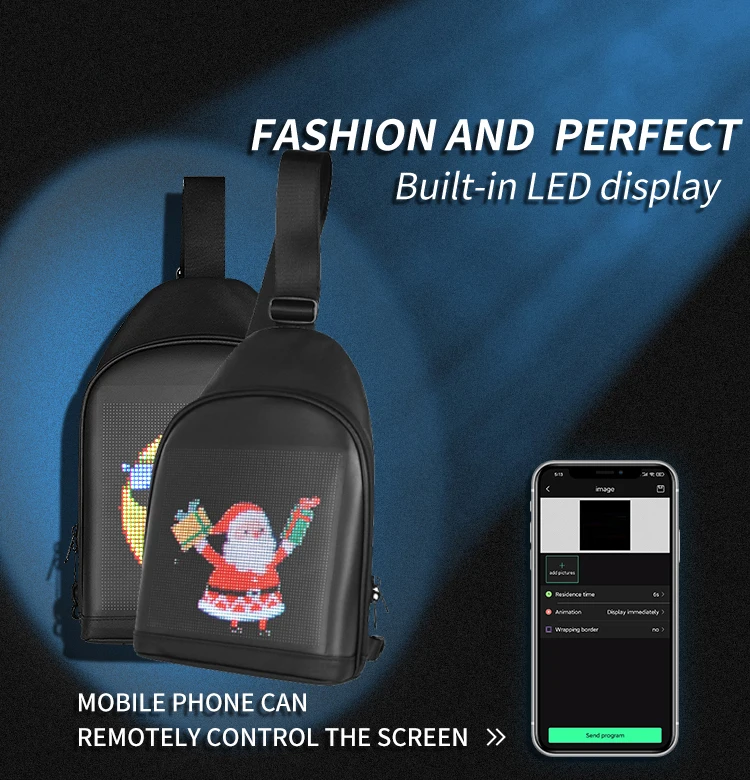 Trend LED Display Bag Mobile Phone Control Programmable Advertising Light  Display Screen Backpack Portable Travel LED Sling Bag