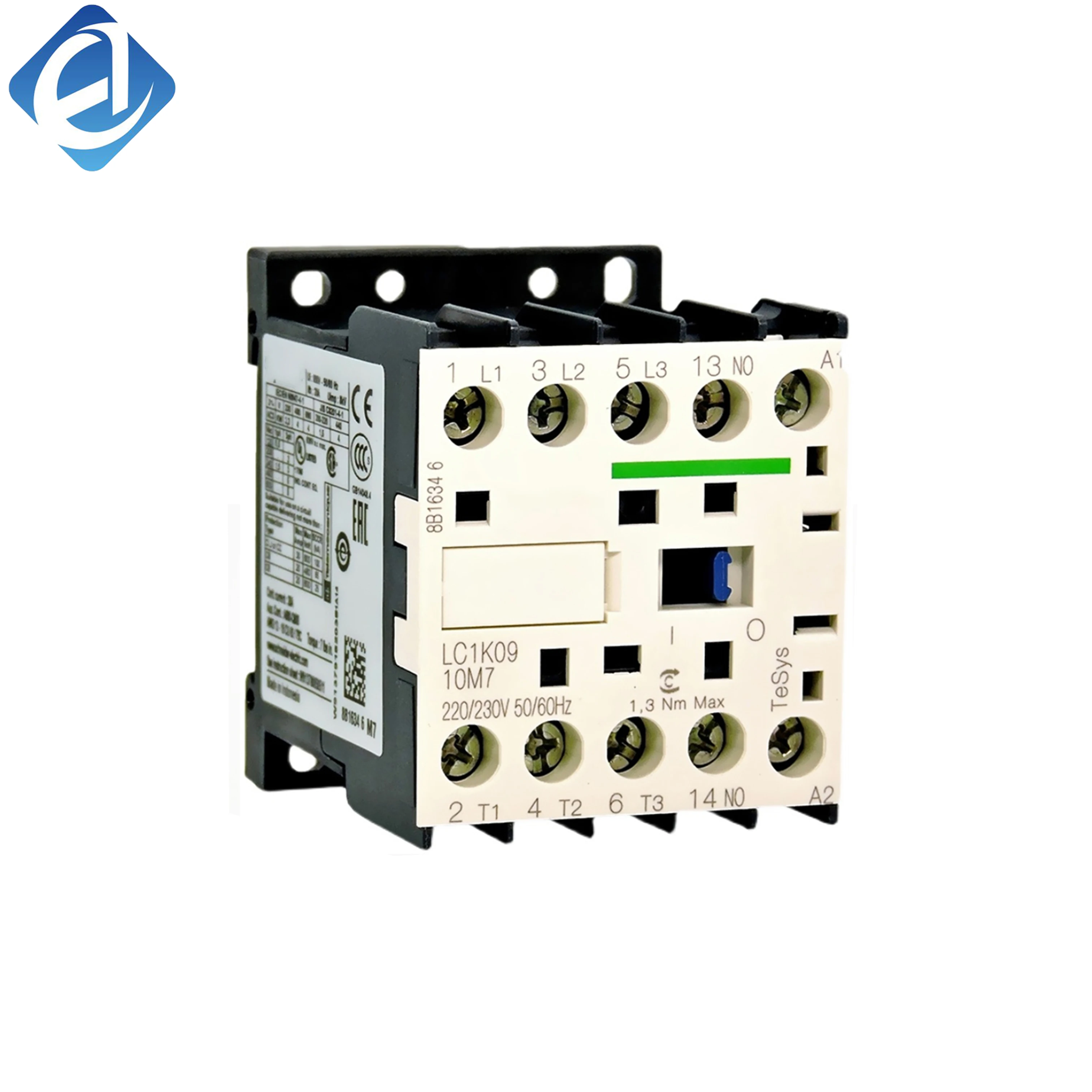 New Original LC1K1210M7 TeSys K series miniature AC contactor. Rated 12A, 1NO contact, 220V AC coil, designed for frequent load switching. It offers stable performance, compact structure