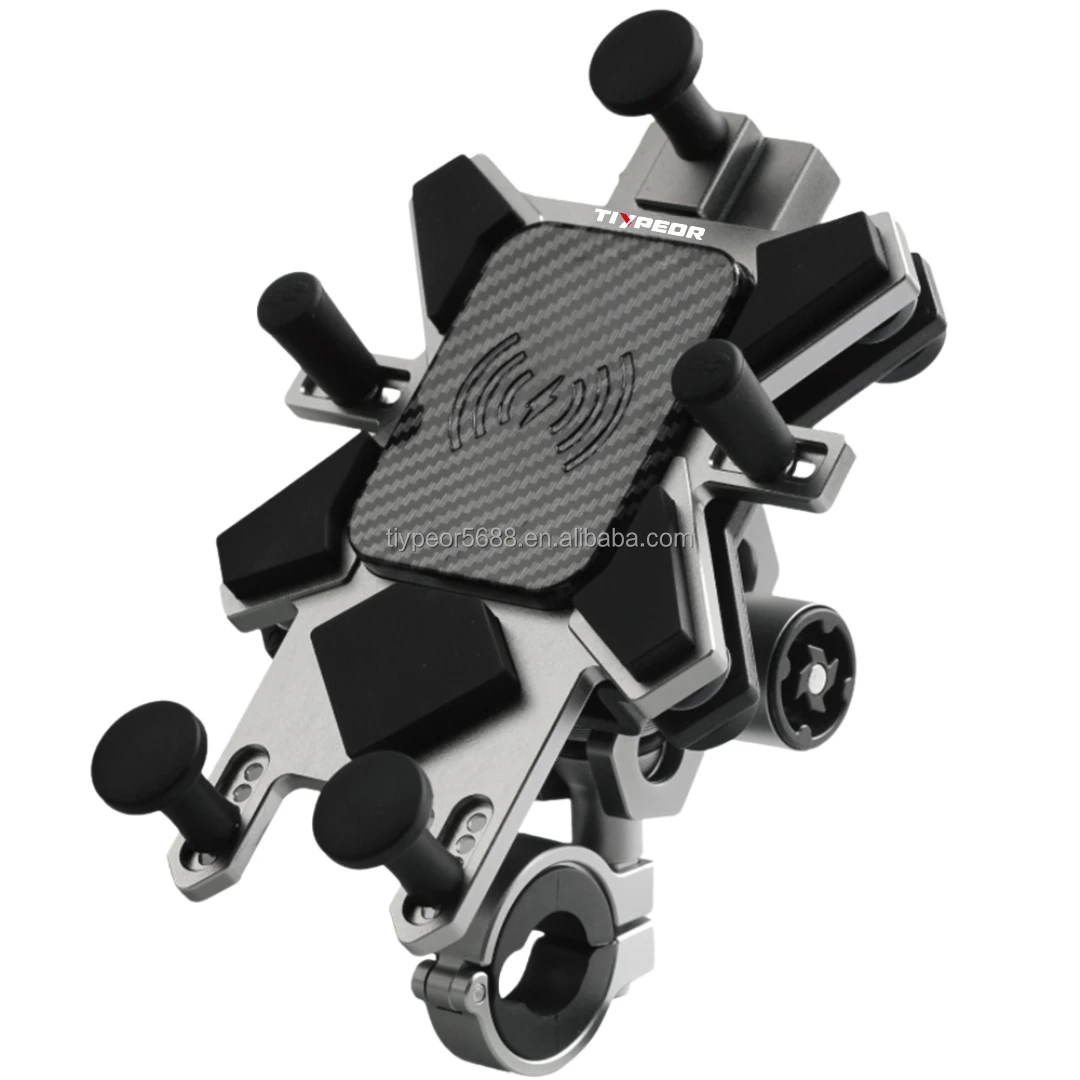 product tiypeor cnc aluminum universal motorcycle phone mount with qi 15w wireless chargervibration dampener motorcycle phone holder-2