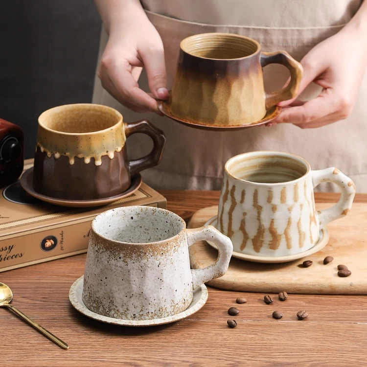 OEM Custom Ceramic Tea Coffee Beer Cup Set Luxury Nordic Style Handgrip Pattern Porcelain Mugs Hot Sale