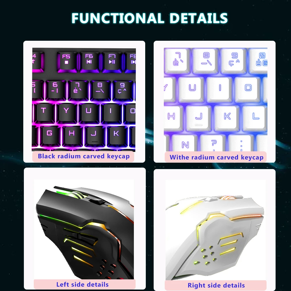 PCTENK XD82R Professionals Wireless LED Gaming Keyboard Mouse Combo Mini Rainbow Backlit aperçu 4