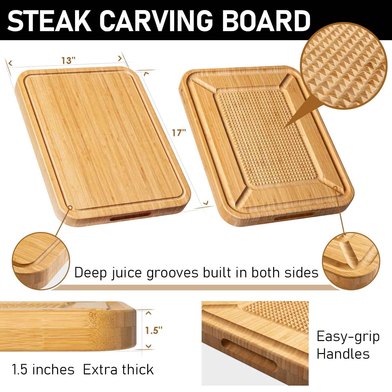 product bamboo meat tenderizer cutting board with juice groove kitchen chopping block for tenderizing defrosting  carving-4