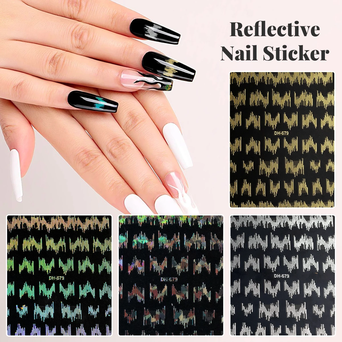 Silver Gold 3D Nail Sticker Curve Stripe Lines Nails Stickers Gradient Laser Holographic Manicure Decals Liner Nail Sticker manufacture