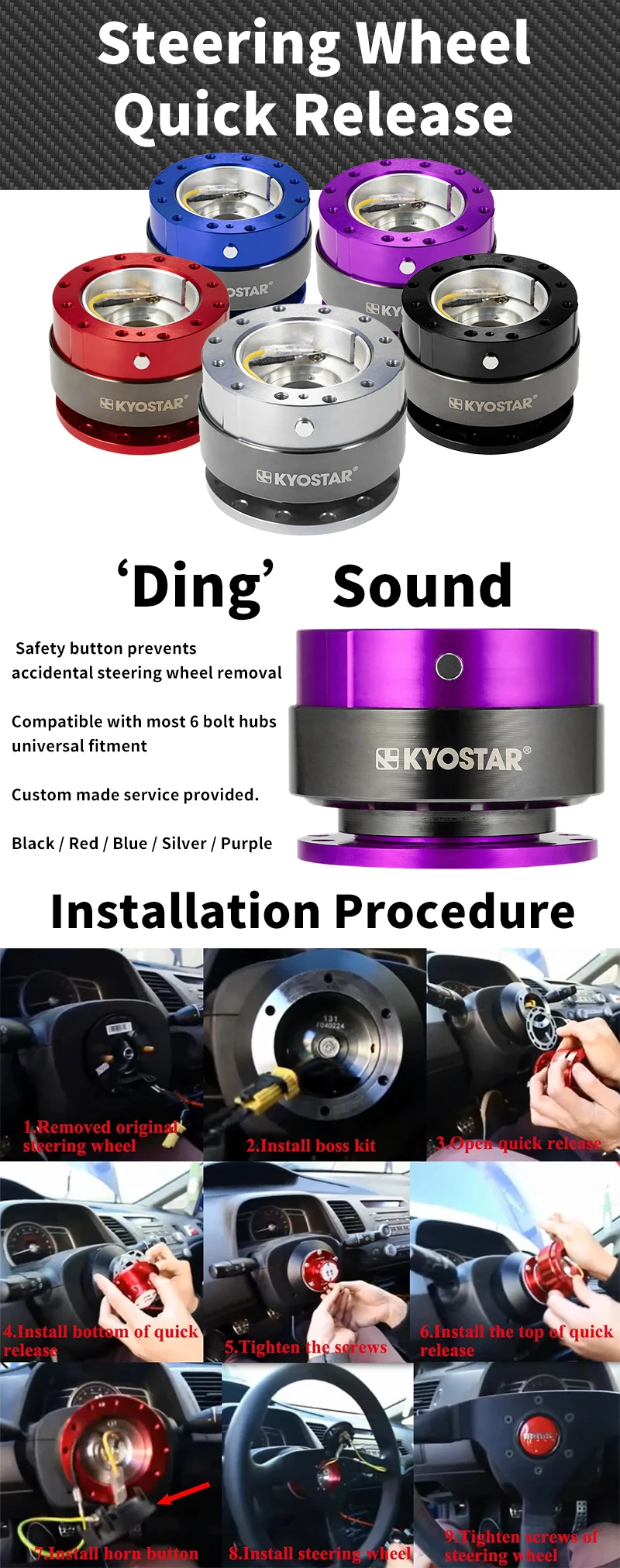 Jdm Aluminum Quick Release Hub For 6 Holes Adapter Universal Steering