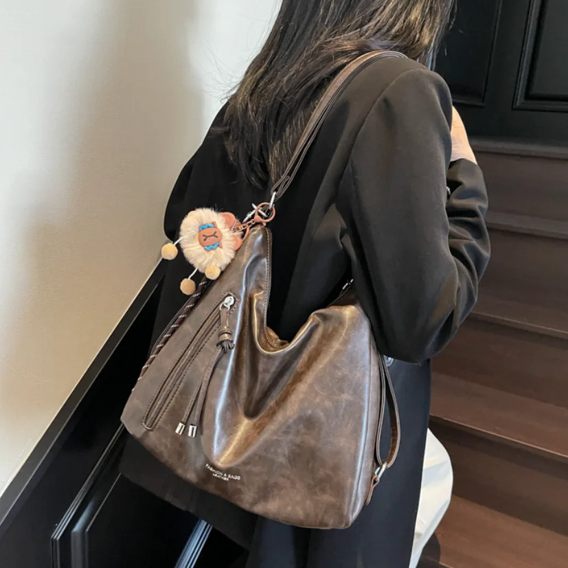 HANFEIZI Waterproof Pu Leather Retro Tote Shoulder Bag for Women