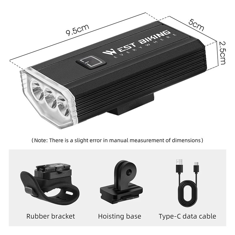 WEST BIKING Waterproof Durable 5 Types Lighting Molds Led Bicycle Grip Front Light Lamp Smart Usb Rechargeable Cycling Light