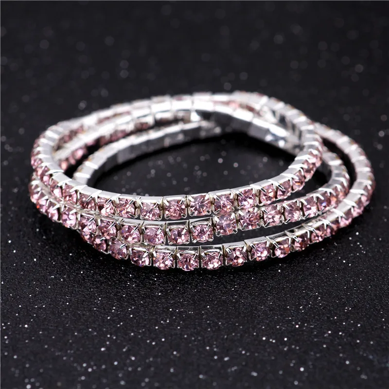 Braccialetto Elastico Con Cristalli E Strass - Bracciale Impilabile Luccicante Per Donne, Gioiello Da Sposa, Regalo Compleanno, Festa, 19 Cm