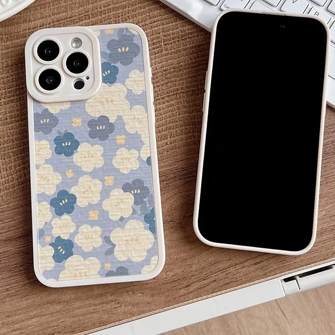 Laudtec キュートでシンプルな白と紫の花のソフトフォンケース iPhone 16 スタイリッシュでスリムなソフトで耐久性のある保護ケース  