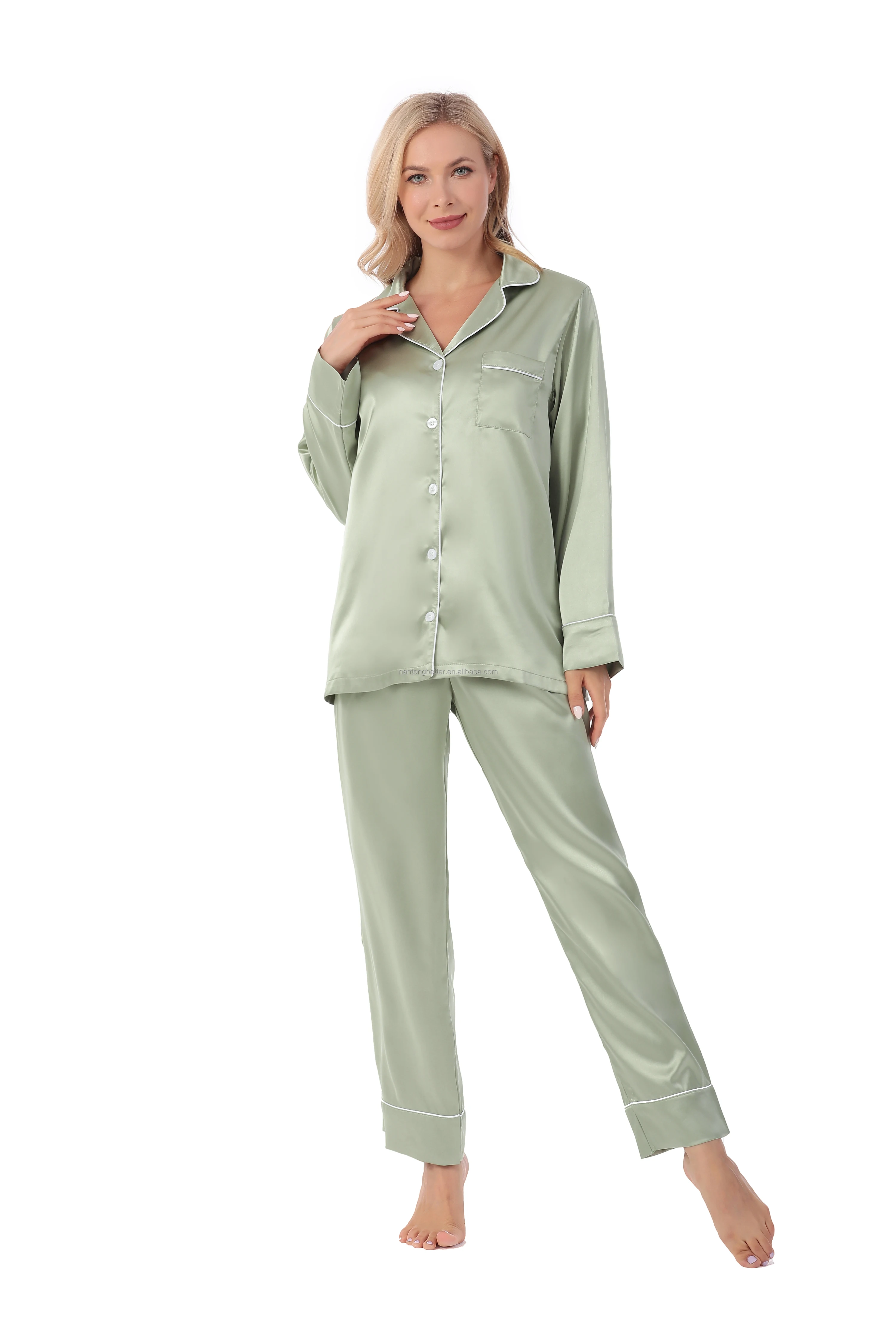 Highend Bridal Party Women Silk Satin Pajamas Long Sleeve Night Wear