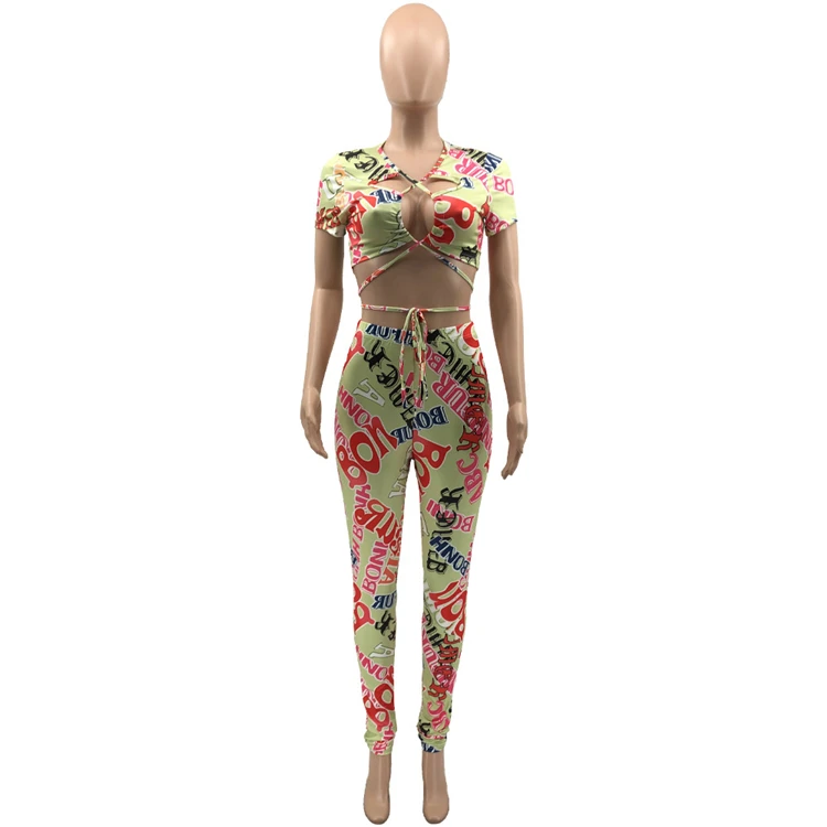 MOEN Overall Printed dua buah set Fashion 2 Piece Women 2PC set Woman Two Piece Long Pants Set 2021