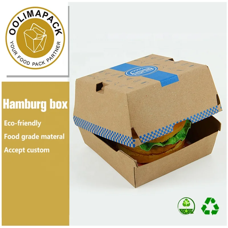 Disposable Corrugated Burger Box and French Fries Box Kraft Paper Packaging Box for Hamburger