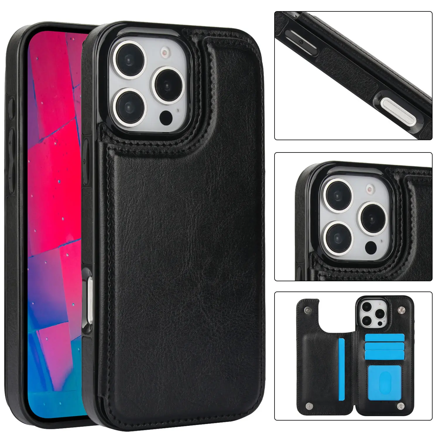 product retro style magnetic pu leather wallet phone case with card slot business holder for iphone 16 15  14 pro max leather cover-3