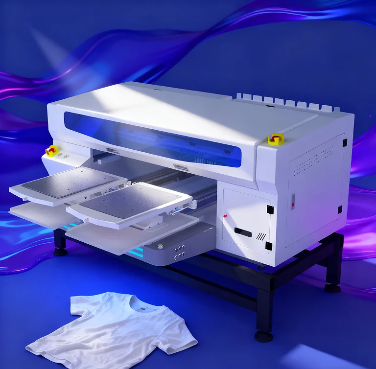Compact 3D T-Shirt Printer Dual Station UV Ink Machine for All-in-One DTF Transfers Adult Shirts Printing