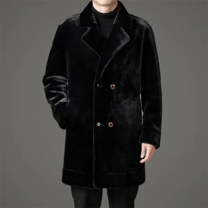 Hot Selling Stylish Thick Warm Overcoat Long Reversible Turn Down Collar Winter Men Faux Fur Coat