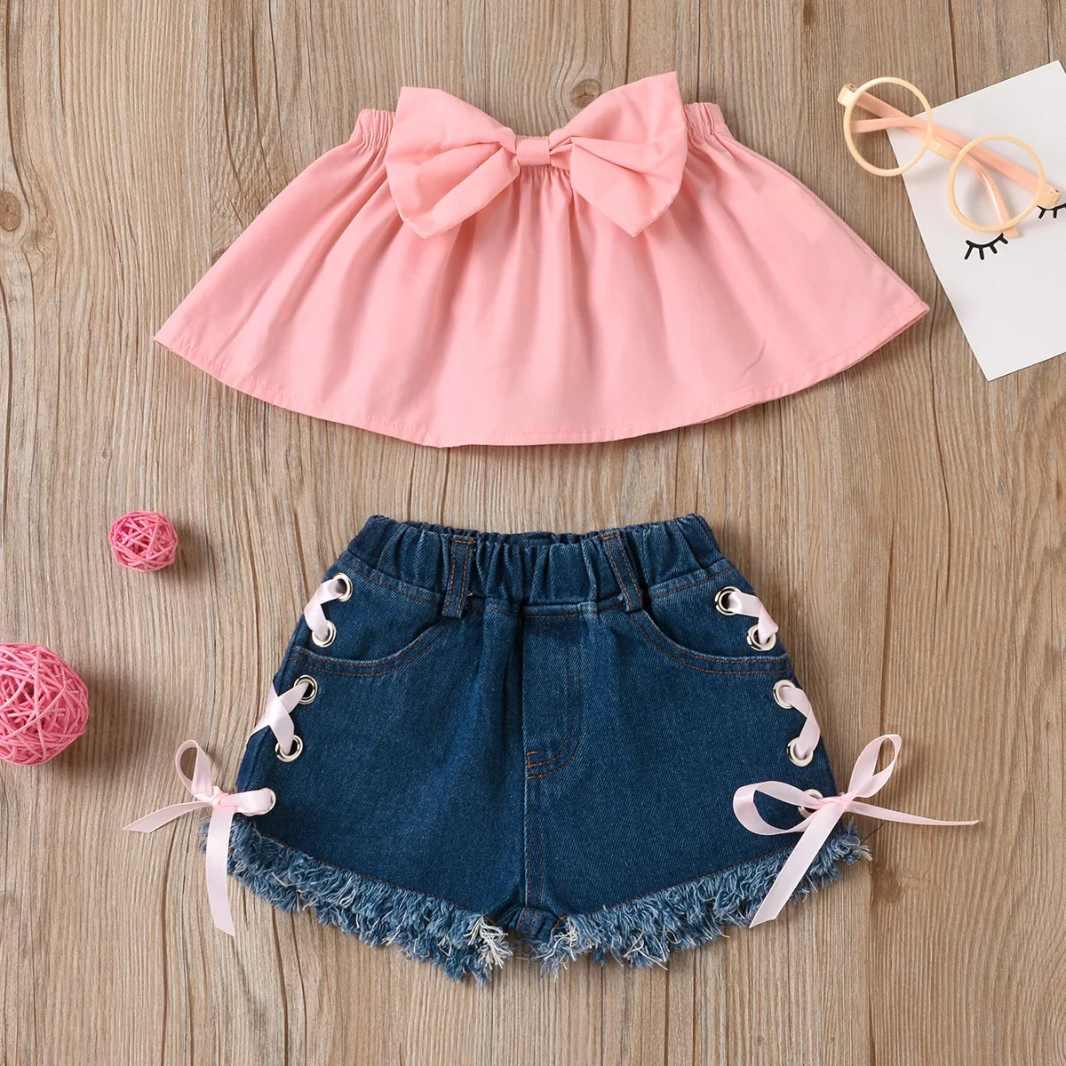 European And American Girls Solid Color Bowknot Tube Top Top Lace Denim  Shorts Two-piece Pink Princess Kid Clothes - Buy Kid Clothes,Princess Kid  Clothes,Pink Kid Clothes Product on Alibaba.com