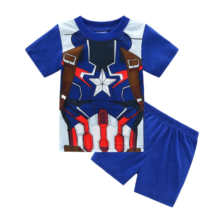 
Мягкая хлопковая одежда с героями мультфильмов; Детская летняя пижама из 2 предметов для мальчиков 