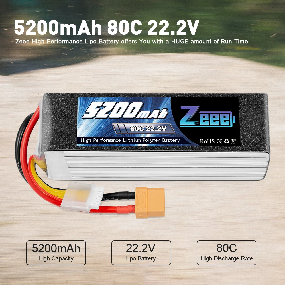 Zeee RC 6Sリポバッテリー22.2V80C 5200mAh、RCジャイアント飛行機