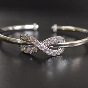 Manufacturer Fine Jewelry Women Shiny 3A CZ Adjustable Bangle 925 Sterling Silver Infinite Cuff Bracelet Bangle