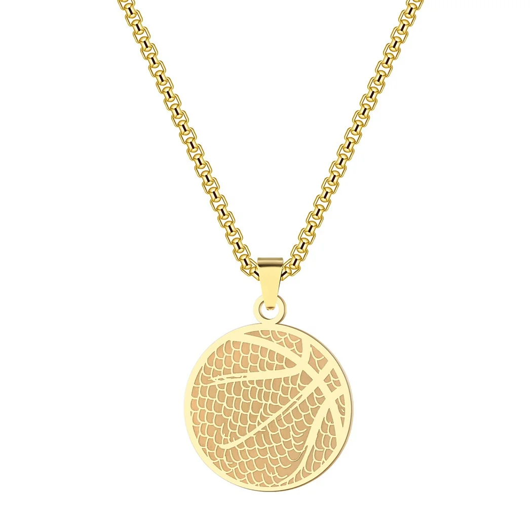 Stainless Steel Sports Creative Round Basketball Pendant Necklace For