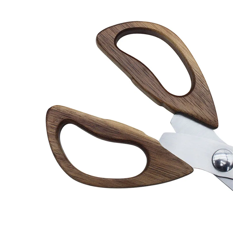 Customized Kitchen Stainless Steel Scissors Wooden Handle Strong Multifunctional Barbecue Chicken Bone Shear for Household Use