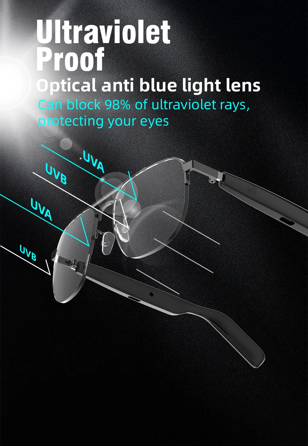 SG15 Pro Anti Blue Light Smart Glasses BT Call UV Protection Waterproof Outdoor Sunglasses Smart Wearable Headset 2026