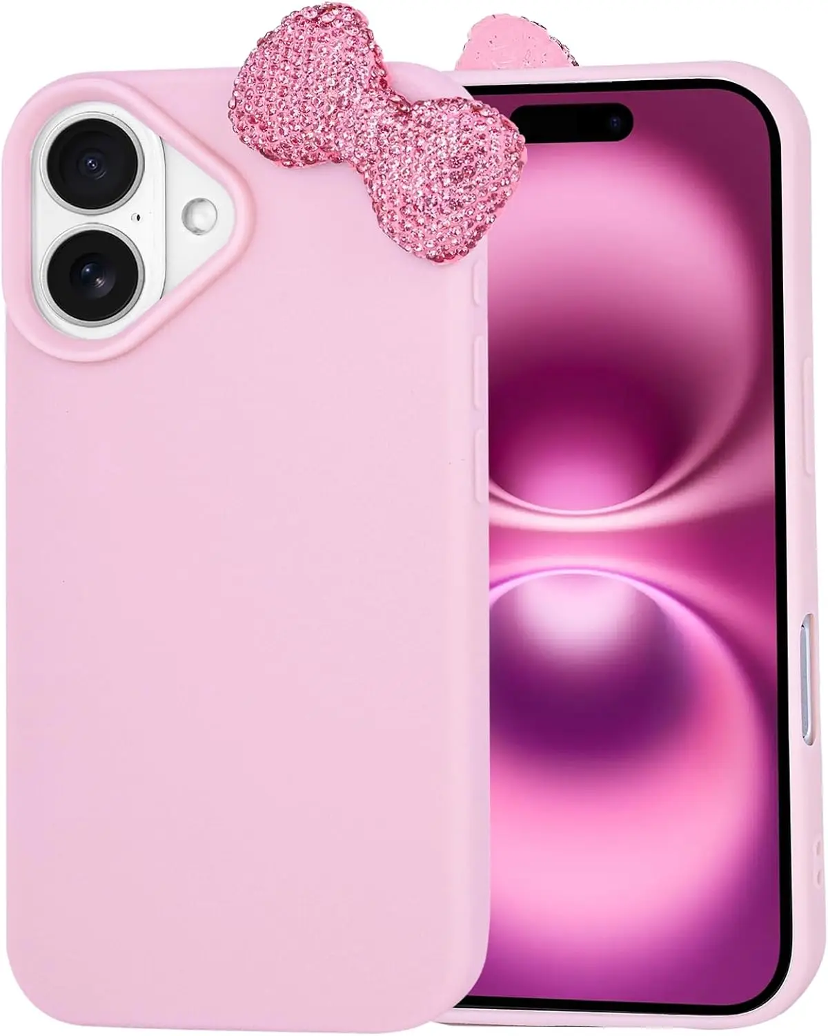 Cases for iPhone 16 Plus Pro Max Liquid Silicone Luxury Glitter Rhinestone Bow Phone Cover Soft Litchi Pattern Protective Case factory