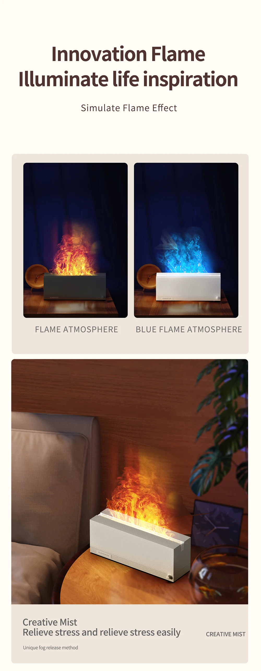 Gadgetoo Colorful Fire Aroma Diffuser Home Room Essential Oil Air Electric Fire Flame Aroma Cool Mist Ultrasonic Humidifier Diffuser